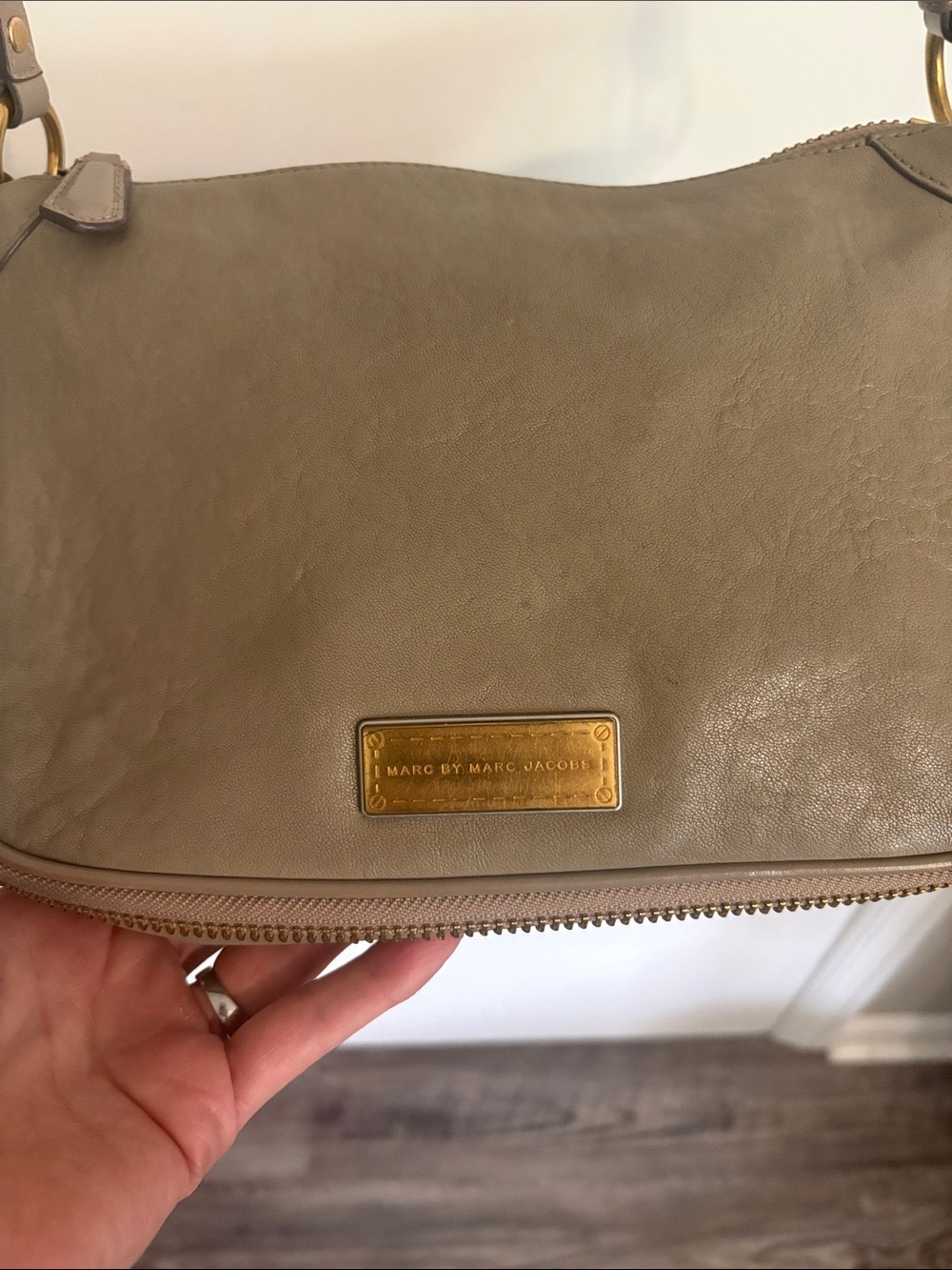 Marc by Marc Jacobs Taupe Leather Hobo with Gold Plaque